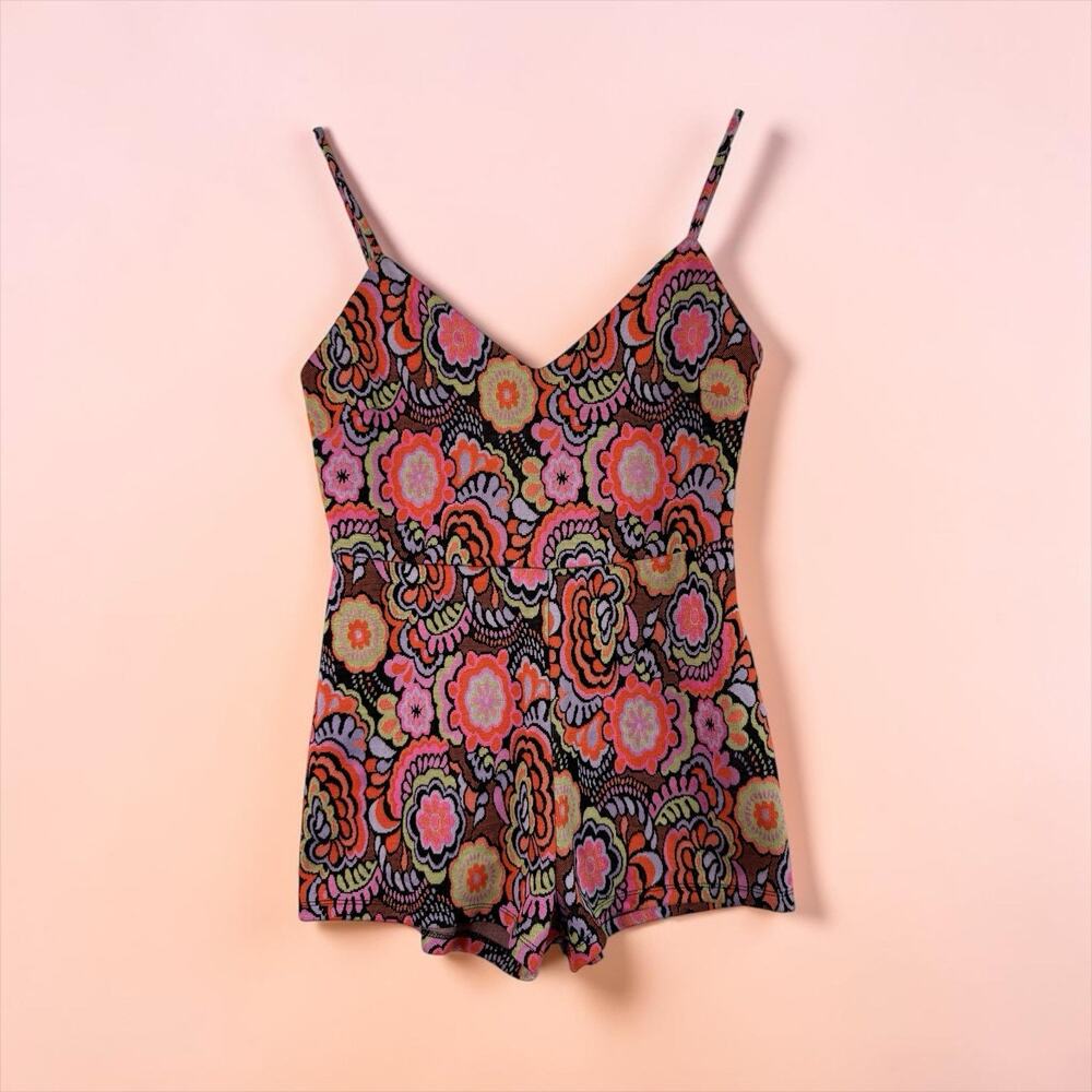 Zara Women's Romper Floral Print Spaghetti Strap Size M Retro Vintage Style